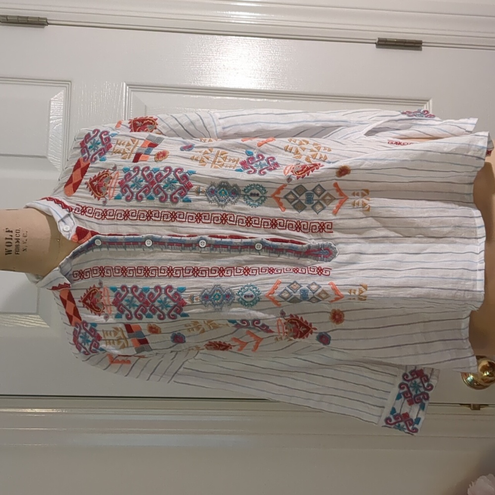 Johnny Was Embroidered Front Placket Blouse
